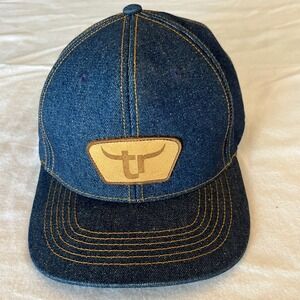 Team Roper Men Blue Denim Snapback Hat TR Bull Horn Logo Western Workwear